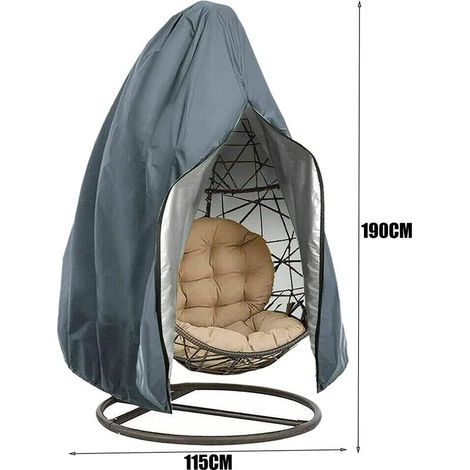 Housse de protection pour fauteuil suspendu œuf, imperméable et résistante aux UV, tissu Oxford avec revêtement PVC, fermeture éclair et cordon de serrage, gris (1/5)