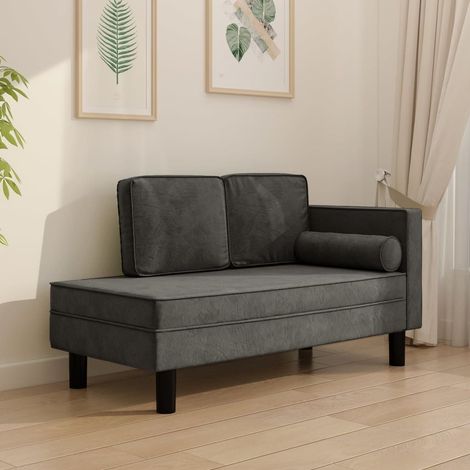Chaise Longue en Velours. Gris Foncé : Divan, Canapé et Lit Confortable (1/5)