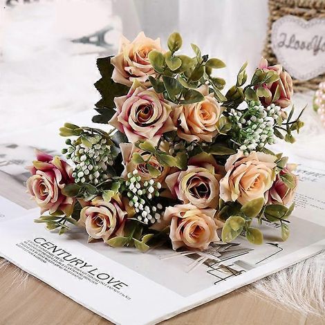 Roses italiennes roulées en soie artificielle, bouquet de roses bouclées, décoration de table, décoration de mariage, fleurs artificielles, artisanat, décoration de fêteviolet clair (1/5)