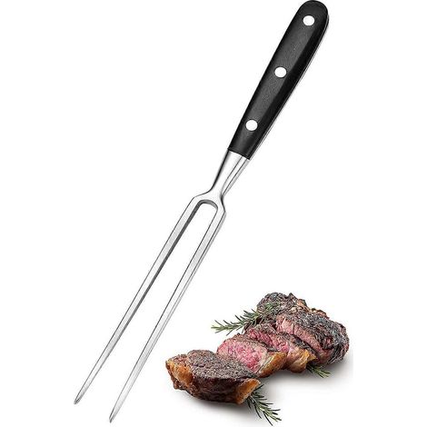 Fleischgabel, große Fleischgabel aus Edelstahl mit Holzgriff, 15 cm Klinge, Bratgabel, Grillgabel zum Braten von (dunklem) Fleisch