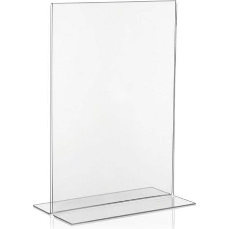 Portadocumentos acrílico A4 - Expositor de mostrador con barra en T de doble cara, carga inferior, base extra ancha. Ideal para menús, marcos de fotos, oficinas, escuelas y aulas (A4 - Paquete de 5)