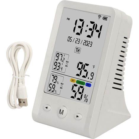 Thermomètre hygromètre WiFi avec écran LCD, affichage température humidité date heure ℃ ℉, sonde rapide, moniteur intérieur connecté (1/5)