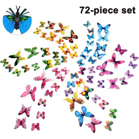 72 autocollants papillons, PVC 3D amovible, 6 couleurs, décoration murale, salon chambre enfant (1/5)