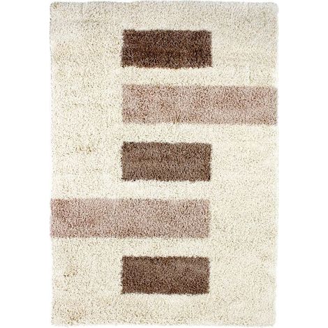 MAURANNE - Tapis à poils longs motifs rectangles beige 160x230 (1/4)