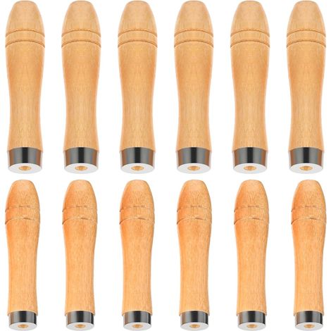 12 Stück Holzfeilengriff Holz Feilenheft Länge 110mm und 90 mm Holzgriff mit Starken Metallkragen für Feilengriff, Holzbearbeitung (1/5)