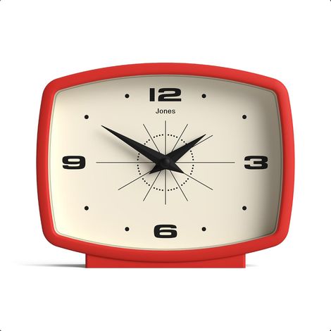 Film Horloge de Bureau Design rectangulaire rétro Rouge Style Milieu du siècle avec Finition Moderne pour étagère, Table, Manteau de cheminée ou Chevet (1/5)