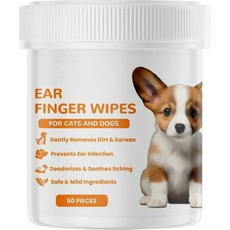 50 lingettes nettoyantes pour oreilles d'animaux, non tissées ultra-douces, éliminent cérumen et acariens, adaptées chats et chiens (1/5)
