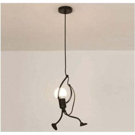 Moderne Suspension Créatif fer Gens Dessin animé Conception Lampe suspendue pour Des Enfants Chambre Chevet Salon Grenier noir-- (1/4)