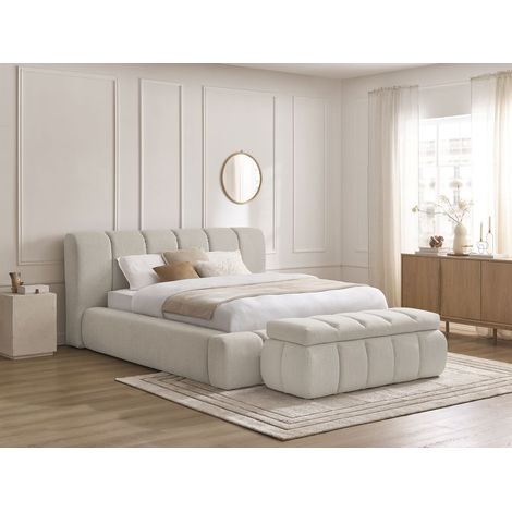 BOBOCHIC - Lit coffre DENALI tissu lisse + Bout de lit DENALI 180x200 + bout de lit 140 Beige (1/5)
