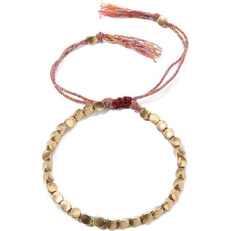 Bracelet tibétain fait main en perles de cuivre, bracelet porte-bonheur en corde, bracelet en corde tressée en coton et perles de