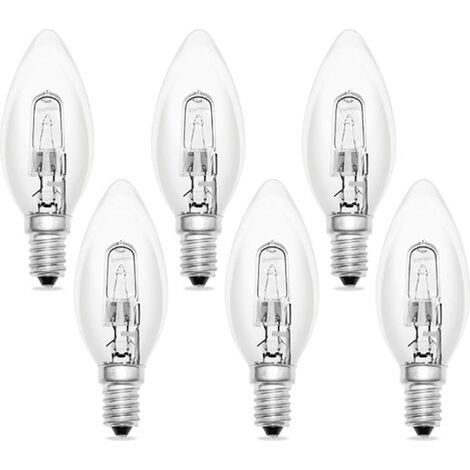 Ampoule halogène C35 E14 42W 230V, ampoule bougie transparente E14, dimmable, blanc chaud 2700K 650lm, pour lustres, appliques murales et plafonniers, lot de 6