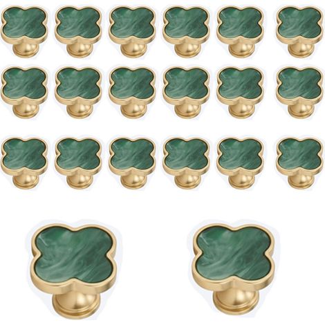Tiradores para muebles, tiradores con forma de trébol, tiradores de puerta de un solo orificio, un juego de 20 (verdes). (1/4)