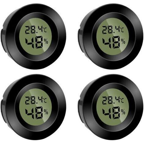 Lot de 4 mini hygromètres numériques, thermomètres ronds, hygromètre, température (℉) ou Celsius (℃), pour l'intérieur, le bureau, le salon (piles incluses) (1/5)