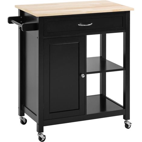 Chariot de cuisine en bois avec tiroir, placard et roulettes, 83 x 45 x 88 cm, noir (1/5)