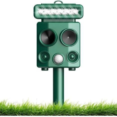 Répulsif ultrasonique pour chats et chiens, alimenté à l'énergie solaire, avec détecteur de mouvement et flash, contre les chats, les chiens, les renards, les oiseaux et les rats.