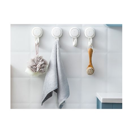 Lot de 4 crochets à ventouse en plastique, nouveaux crochets muraux à forte aspiration/porte-serviettes, ventouses pour peignoirs, manteaux et torchons, pour la cuisine et la salle de bain. (1/5)