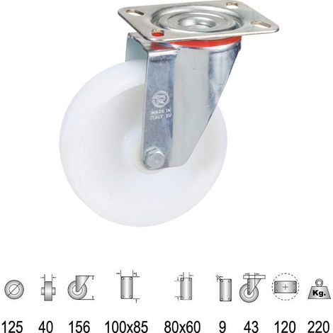 WOLFPACK LINEA PROFESIONAL rueda industrial nylon placa 125 mm.