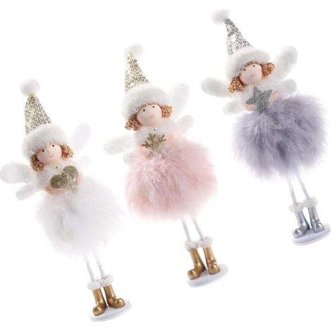 Lot de 3 Ornements de Noël Ange en Tissu Fibre Chimique, Décoration de Bureau Stable pour Sapin ou Bureau Pendant Fêtes (1/5)