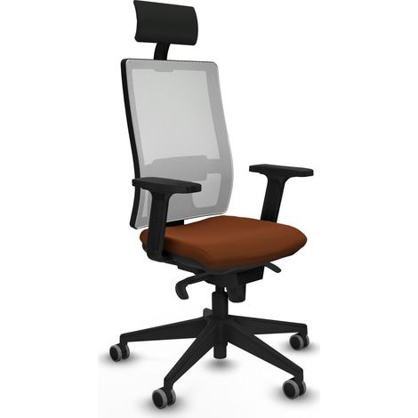 Horna sincro malla blanca similpiel marrón brazos 2D base piramidal cabecero fijo ruedas 65mm engomadas (1/5)
