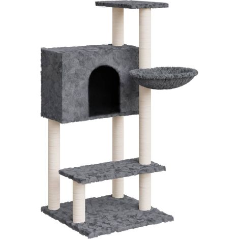 Tiragraffi per gatti Mobili per arrampicata sulla torre Tiragraffi Tiragraffi Piattaforma per arrampicata con tiragraffi in sisal scuro 108,5 cm Grigio 020022639