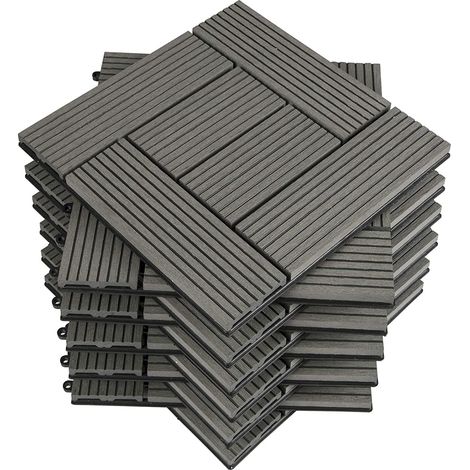 WOLTU 11 pièces Carrelage de sol, 30x30cm, pour jardin terrasse extérieur fixation plug-in, Gris Clair (1 m²) (1/4)