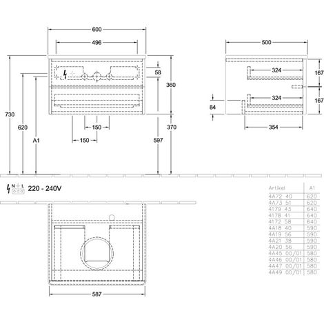 Villeroy & Boch L18050PD WTUS Antao L185 600x360x500mm