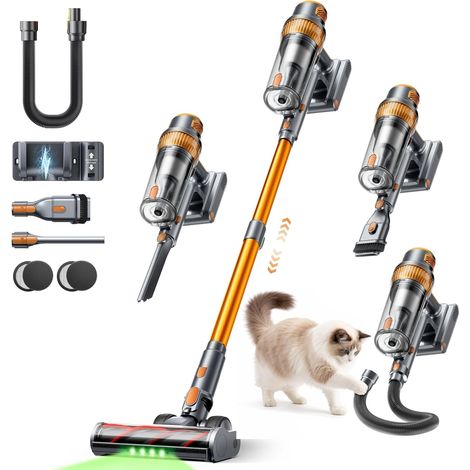 Aspirateur Balai sans Fil, 55KPa 70Min 650W Aspirateur sans Fil Puissant avec Tuyau Extensible 1m, Mode Auto, Charge Murale, Aspirateur Balai Écran LCD pour Poils d’Animaux, Maison et Voiture (1/5)