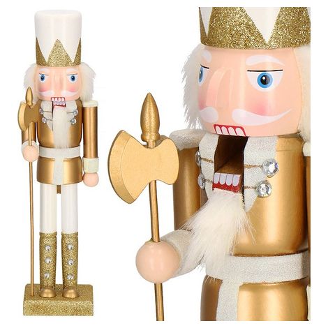 Cascanueces de 38 cm Adorno Navideño Figurita de Madera Blanco con Purpurina