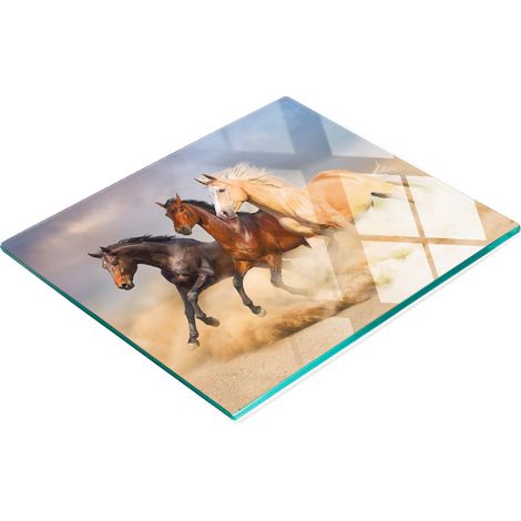 Tabla de cortar y servir decorativa de cristal con diseño de caballos al galope, 60 x 52 cm. (1/5)