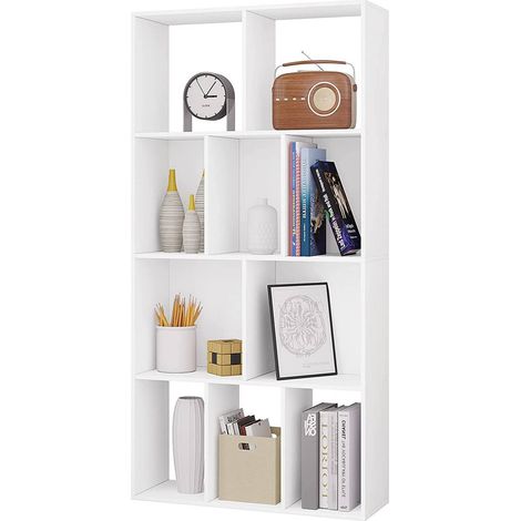 WOLTU Bücherregal mit 4 Ebenen, Regal mit 10 Fächern für Wohnzimmer Küche Büro, Standregal mit Kippschutz, als Raumteiler Aktenschrank DVD-Regal, 60x120x20 cm, aus Holzwerkstoff, weiß