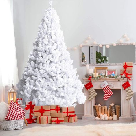 COSTWAY Albero di Natale 150/180/210/240 cm, Albero di Natale Bianco con 350/650/950/1138 Rami in PVC e Supporto in Metallo, Albero di Natale Artificiale per Casa, Ufficio e Negozio (240 cm) (1/5)