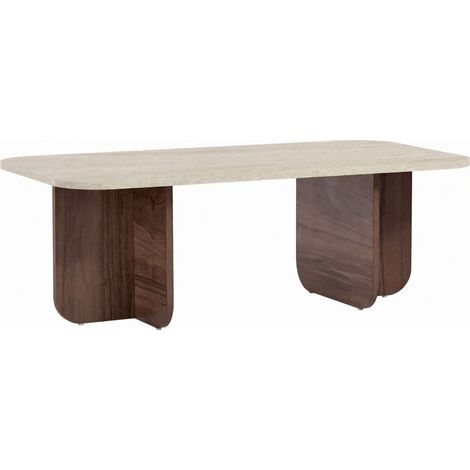 Habitat Et Jardin – Table basse fixe en bois mélaminé Travertin et Noyer – 120 x 60 x 41 cm – Épaisseur 18 mm – Capacité de charge 25 kg (1/4)