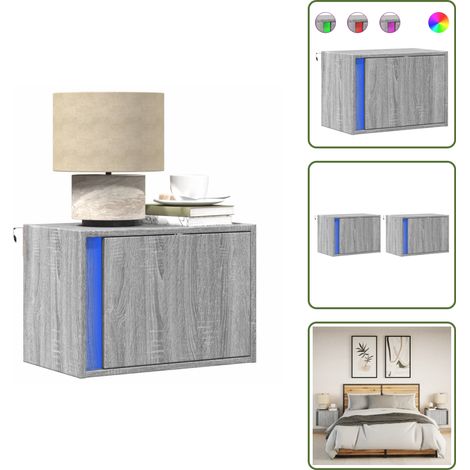 Wand-Nachttische mit LED-Leuchten 2 Stk. Grau Sonoma - Wand-Nachttisch - Wand-Nachttische - Wand Nachtschrank - Wand Nachtschränke (1/5)