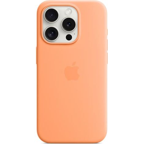 Étui magnétique en silicone pour iPhone 15 Pro Max, compatible MagSafe, orange.