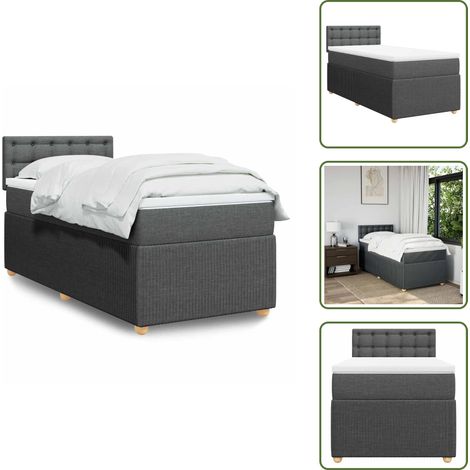 Sommier à lattes de lit avec matelas Gris foncé 100x200cm Tissu - Sommier À Lattes De Lit - Sommiers À Lattes De Lit - Lit - Meuble De Chambre À Coucher (1/5)