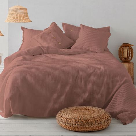 Dúo de funda nórdica de algodón Banús terracota - Cama de 150 (2 alm) cm - Cierre con clips