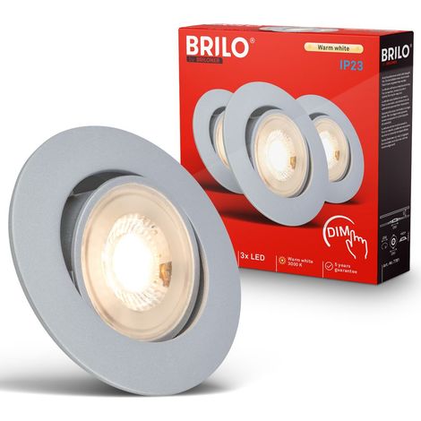 Briloner 3er Set LED Einbaustrahler Dimmbar Ø90x24 mm Rund 4,9W 480lm 3000K Warmweiß Schwenkbar Chrom-matt - Einbauleuchten Wohnzimmer Flur (1/5)