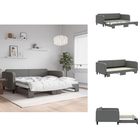 Lit de jour avec gigogne sans matelas gris foncé 100x200 cm - Lit Deux Places - Canapé Lit - Lit Gigogne - Meuble Multifonctionnel - Literie (1/5)