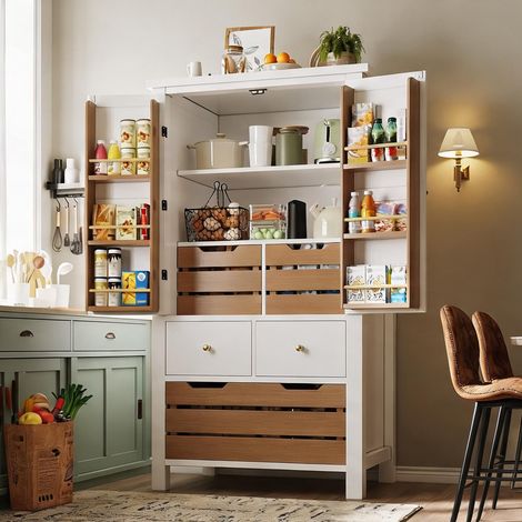 Buffet coloris blanc en MDF 80 x 40 x 140 cm (1/5)