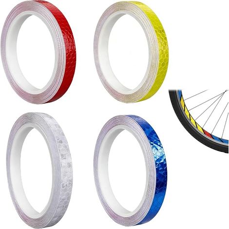 Confezione da 4 nastri riflettenti 10 mm x 8 m, nastri di avvertenza di sicurezza autoadesivi impermeabili ad alta visibilità per auto, bici, casco, moto e uso esterno (1/5)