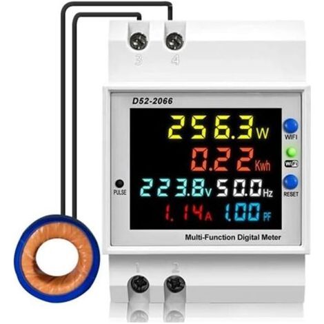 WiFi Compteur d'Énergie Monophasé, 6 en 1 Compteur Electrique Wattmetre Wifi LCD Voltmètre Ampèremètre Numérique pour Rail DIN Compteur KWh AC40-300V 100A(CT externe) (1/5)
