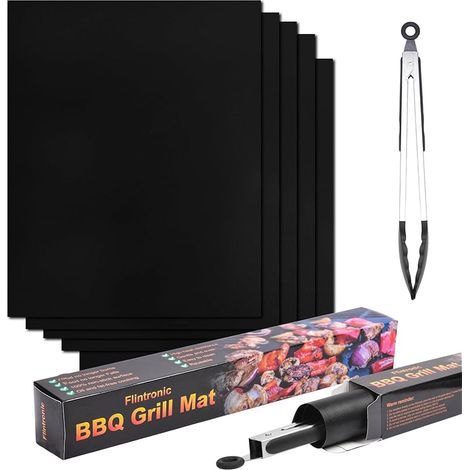 Tapis de Cuisson Barbecue, 5 PCS 40 50cm Tapis Barbecue Set avec Pinces à barbecue et brosse en silicone, Réutilisable, Nettoyage Facile et Anti-adhérent pour au four et électriques etc (1/5)