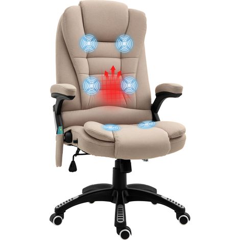 Poltrona da Ufficio Massaggiante con Altezza Regolabile, 6 Punti di Massaggio e Riscaldamento, Beige