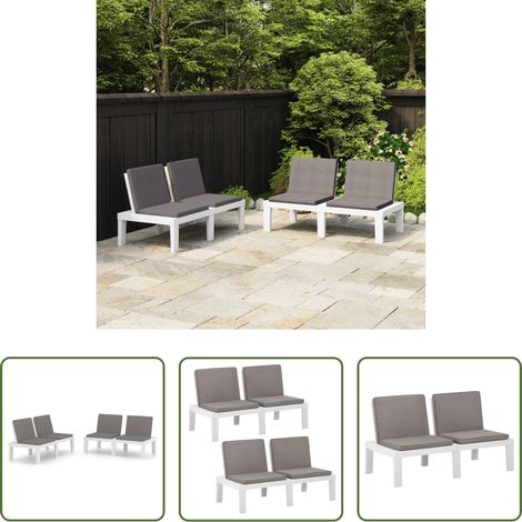 Gartenbank mit Kissen -  Gartenbänke mit Kissen 2 Stk. Kunststoff Weiß
