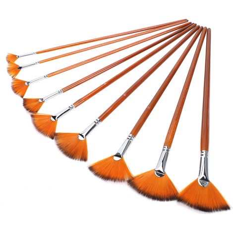 Ensemble de 9 Pinceaux Nylon et Laine pour Aquarelle et Acrylique - Outils Artistiques en Forme d'Éventail (1/5)