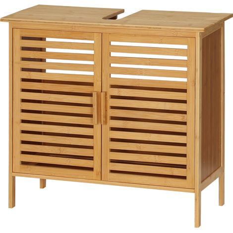 Meuble Lavabo Bambou 2 Portes 66x29x61,5 cm Naturel