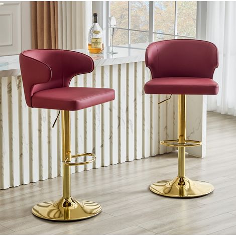 Lot de 2 barhockers réglables 49,7x45x110 cm en PU rouge, style moderne pour cuisine FloraGrace (1/5)