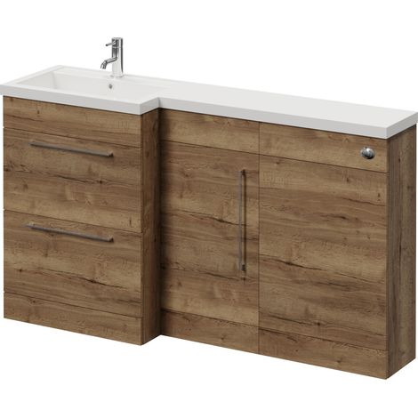 Napoli 390 Tobacco Oak 1500mm 2 Drawer Vanity Unit Toilet Suite with Left Hand Square Lucia Basin - 1500mm - Chrome 320mm HandleWithout Kingston Toilet Pan