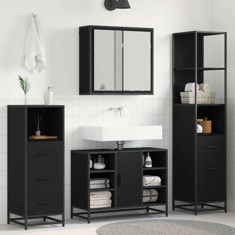 Juego de muebles de baño 3 pcs Roble Negro Madera de ingeniería
