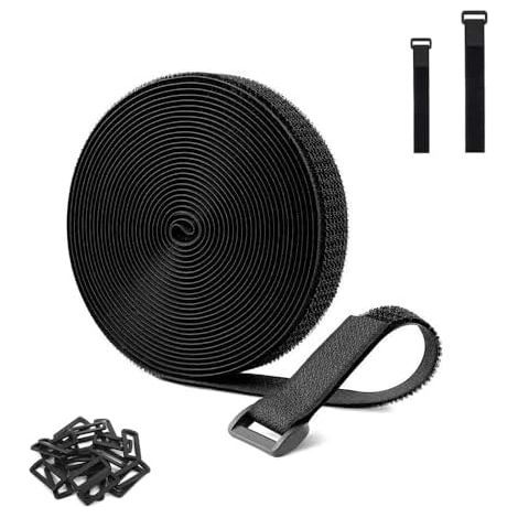 Sangles de Câble Réglables avec Attache en Scratch Robustes 5 cm x m 15 Boucles, Réutilisable Large, pour Câbles Organiser, Tuyaux, Cordes, Noir - (1/5)